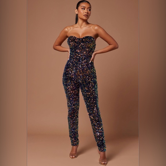 Fashion Nova Pants - NWT Fashion Nova Luxe Size Medium Isabeli Sequin Jumpsuit - Multi Color